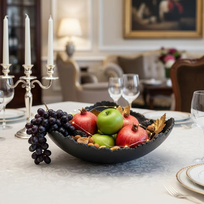 Black Powder Coated Platter Bowl – Modern Aluminum Decorative Centerpiece