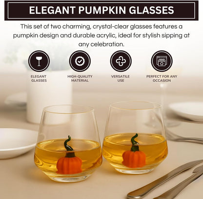Khen Pumpkin Glass Set Fall Drinkware Decorative - 12oz Clear
