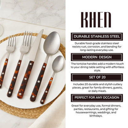 Premium Stainless Steel Flatware Set, 20 Piece Tortoise