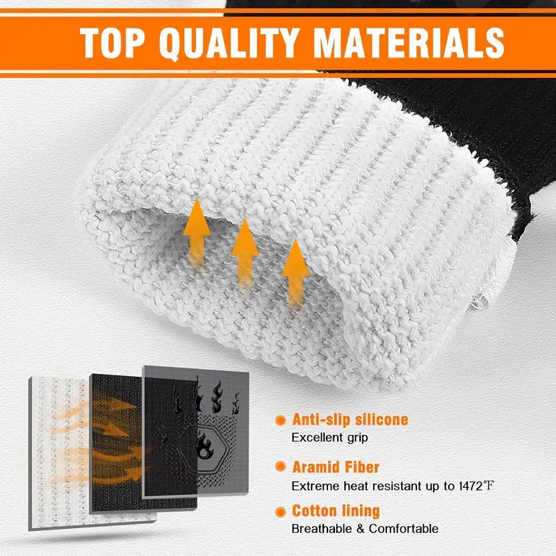 Black oven mitt showing layered fabric texture with white terry lining