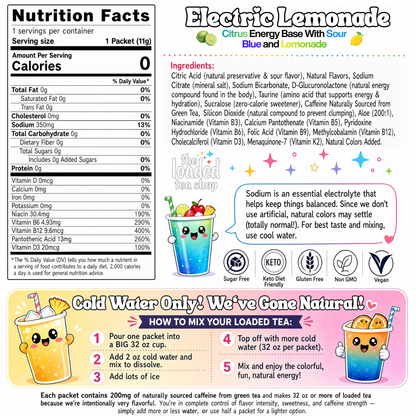 Electric Lemonade citrus energy base nutrition facts and ingredients panel