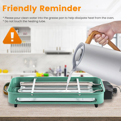 LJG 2000W 2-in-1 Electric Indoor Grill – Grill Net & Removable Plate, 5 Temp Settings