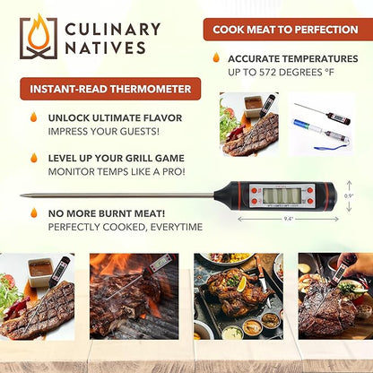 Meat Claws and Smoker Gloves | No.1 Heat Resistant BBQ Grill Gloves | Pulled Pork Claws | Thermometer | Silicone Oven Mitts & Razor-Edge Meat Shredders | Barbecue, Grilling, Smoking, Shredding (Black)