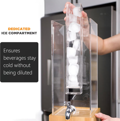 Acrylic ice-core compartment with chrome spigot and bamboo base