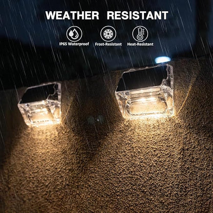 Solar Outdoor Lights, 8 Pack Solar Fence Deck Lights, Waterproof Outside Lighting for Step Railing Wall Pool Stair Yard Garden Patio Pool Decorations (Warm White)