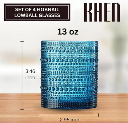 Khen Hobnail Acrylic Lowball Glasses – Retro-Inspired Set of 6 10 oz