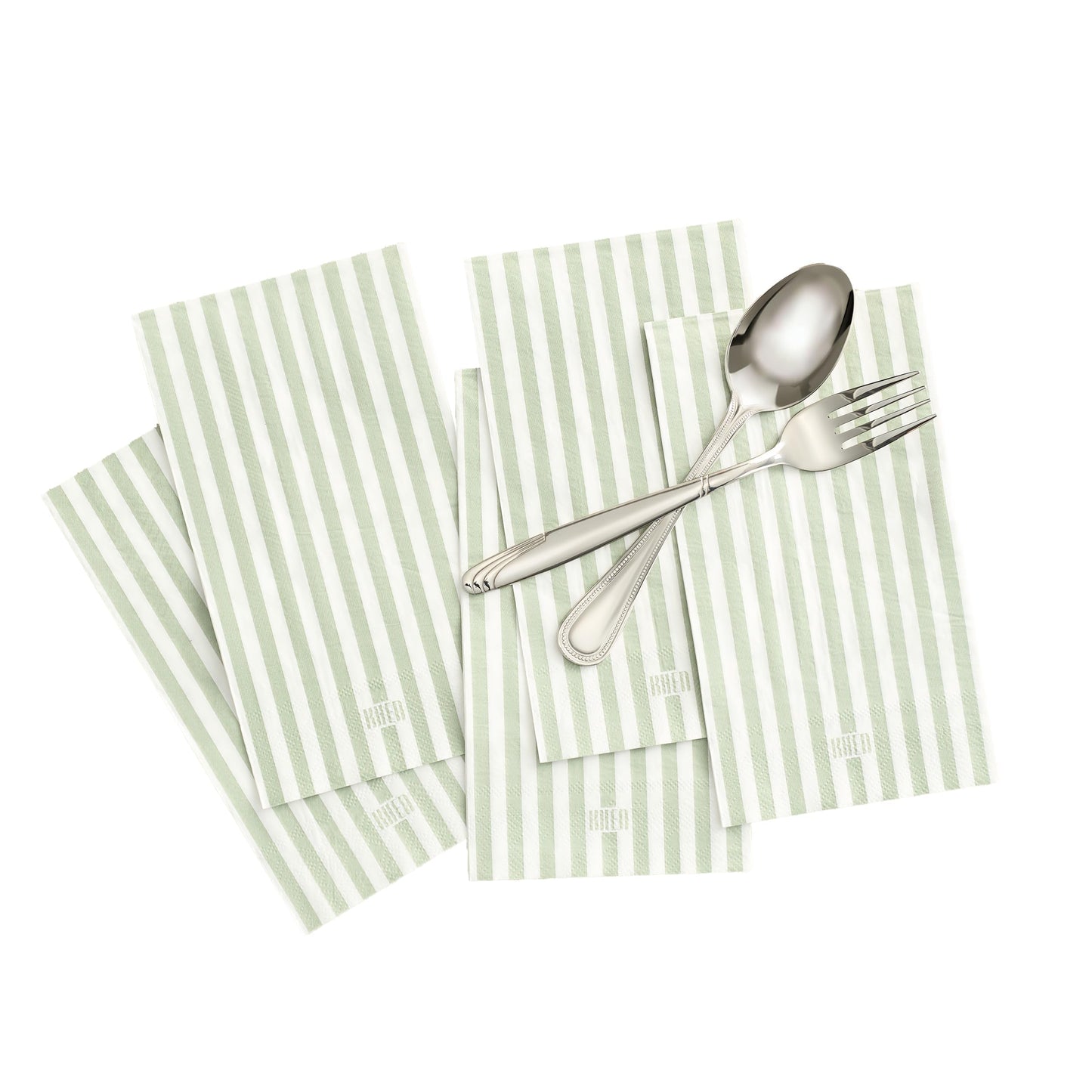 Tonal Striped Disposable Napkin Set in Green, 50 Pieces