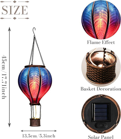 TERESA'S COLLECTIONS Hot Air Balloon Solar Lantern for Garden Decor Halloween Christmas Party,Flickering Flame Hanging Solar Light for Outdoor ,Blue & Purple Plastic Lamp for Yard Tree,Gift for Mom