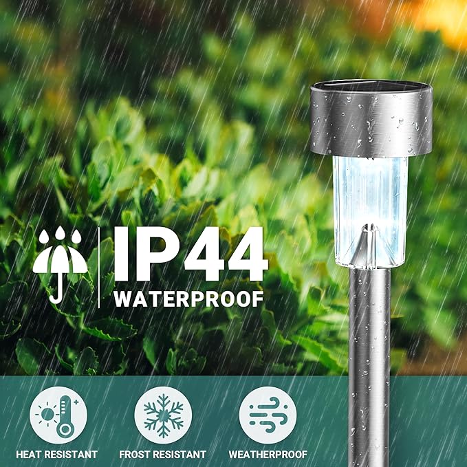 GIGALUMI Solar Lights Outdoor Waterproof, 20 Pack, Stainless Steel LED Solar Garden Lights for Patio, Lawn, Yard and Landscape, Garden Decor Patio Decor, Cold White