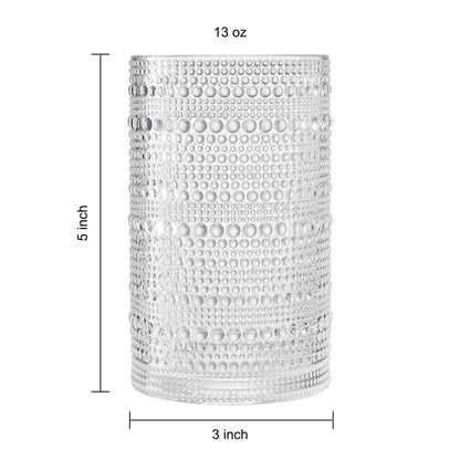 Khen Hobnail Drinking Glasses with Straws | Clear Colors | Set of 6