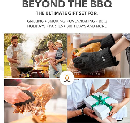 Meat Claws and Smoker Gloves | No.1 Heat Resistant BBQ Grill Gloves | Pulled Pork Claws | Thermometer | Silicone Oven Mitts & Razor-Edge Meat Shredders | Barbecue, Grilling, Smoking, Shredding (Black)