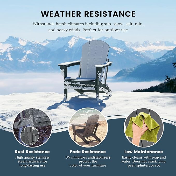 WO Home 8-Piece Folding Adirondack Chair Set – Weather-Resistant HDPE Patio Loungers, Gray