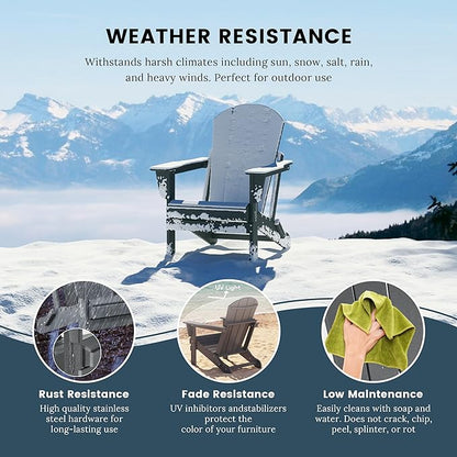 WO Home 8-Piece Folding Adirondack Chair Set – Weather-Resistant HDPE Patio Loungers, Gray
