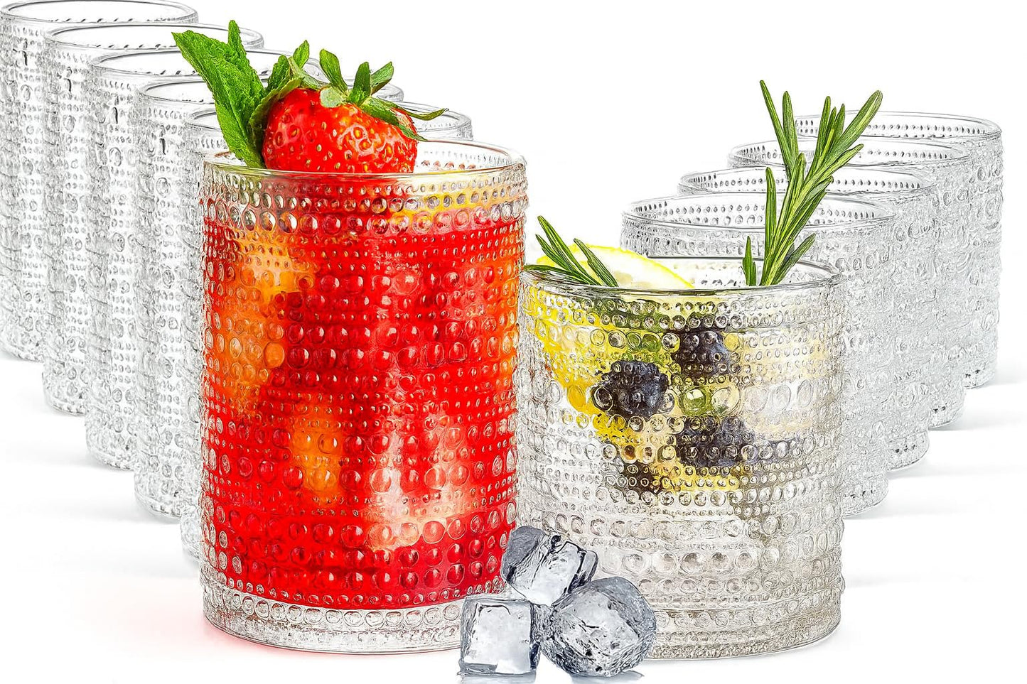 Khen Hobnail Drinking Glasses with Straws | Clear Colors | Set of 6