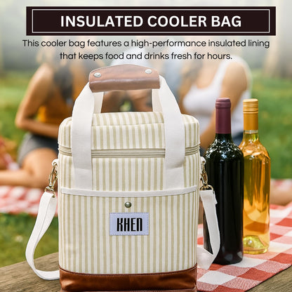 2 Bottle Wine Carrier Tote, Insulated Leakproof Cooler Bag