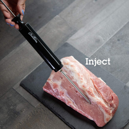 Camerons 3-in-1 Barbecue Injector Basting Mop - Baster Set Includes BBQ Chain Basting Brush & Meat Syringe to Baste, Marinate & Inject Food w Flavor - Indoor Outdoor Use - Grilling Cookout Essential