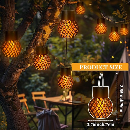 GIGALUMI 8 Pack Solar Lanterns for Outside,Solar Hanging Lights Outdoor Waterproof with Flickering Flame,Solar Powered Outdoor Lights Garden Decor for Yard,Patio,Tree,Camping,Festival Decoration