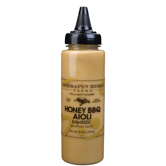 Honey BBQ aioli squeeze bottle, gluten-free garnishing sauce, 8.5 oz