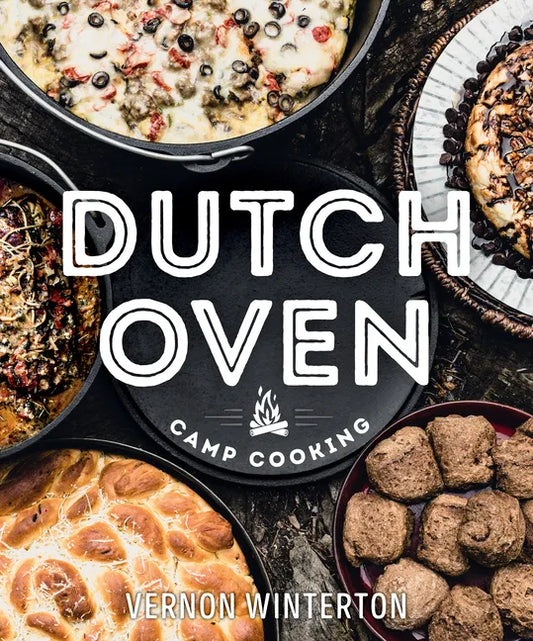 Hardcover cookbook cover with Dutch Oven Camp Cooking title and food photos