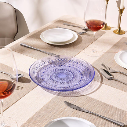 Glass Hobnail Dinner or Charger Plates | Set of 4 | Blue