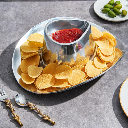 Cowboy Hat Chip and Dip Serving Bowl Silver Brass Snack