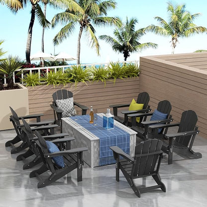 WO Home 8-Piece Folding Adirondack Chair Set – Weather-Resistant HDPE Patio Loungers, Gray