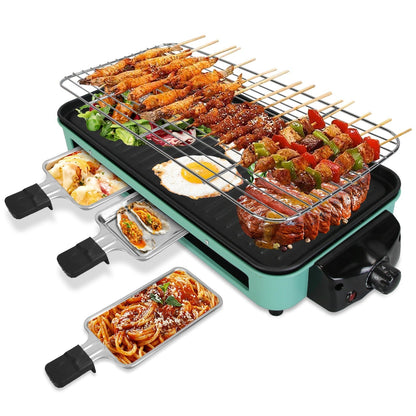 LJG 2000W 2-in-1 Electric Indoor Grill – Grill Net & Removable Plate, 5 Temp Settings