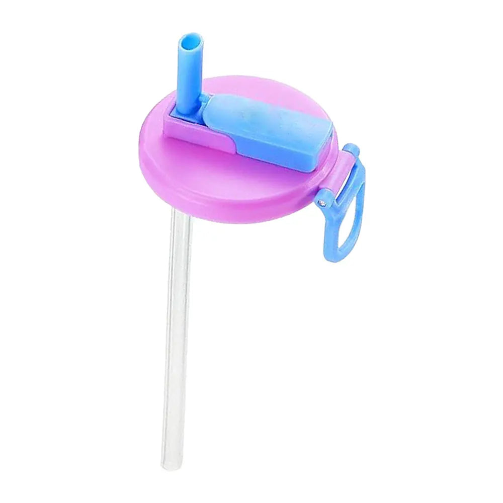 Reusable can cover with silicone straw, purple lid with blue top and clear straw