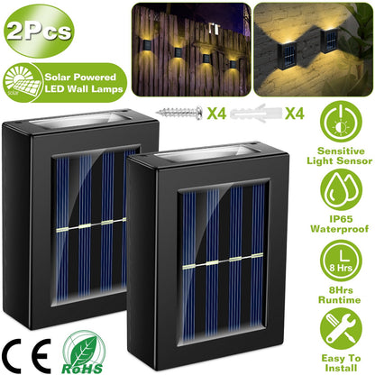 2Pcs Solar Deck Lights Outdoor 2LED Beads Waterproof Sensor Fence Stair Lamps For Patio Landscape Yard Warm White Lighting Color