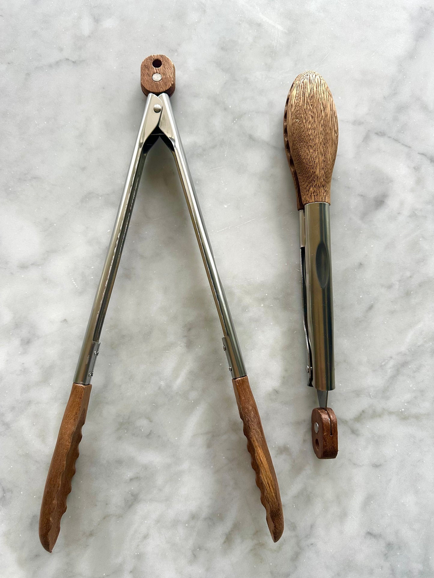 Acacia Wood Kitchen Tongs – 12" & 15" Set with Stainless Steel Handles