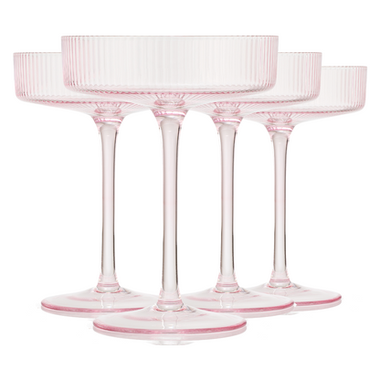 Como Ribbed Champagne Coupe Cocktail Glassware, Set of 4