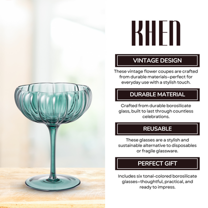 Flower Coupe Cocktail Colored Glasses | Set of 6 | Muted