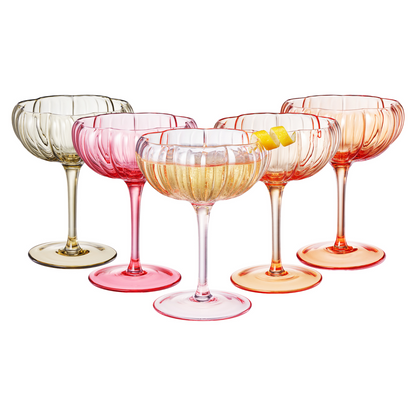 Flower Coupe Cocktail Glasses | Set of 4 | Bright Colors