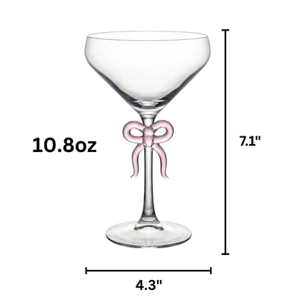 Clear Martini Glass with Pink Bow on Stem, Set of 2