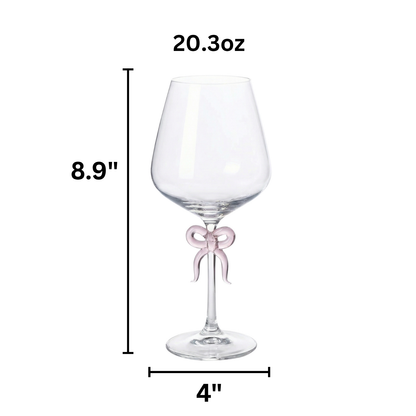 Large Clear Wine Glass with Pink Bow on Stem, One Piece