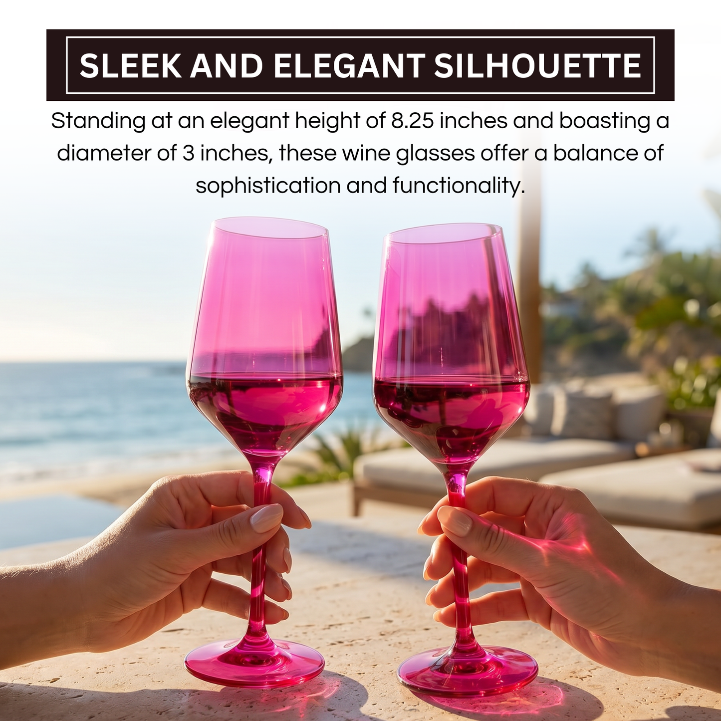 Set of 2 stemmed wine glasses with pink tinted bowls and round bases