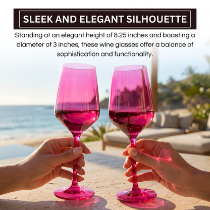 Set of 2 stemmed wine glasses with pink tinted bowls and round bases