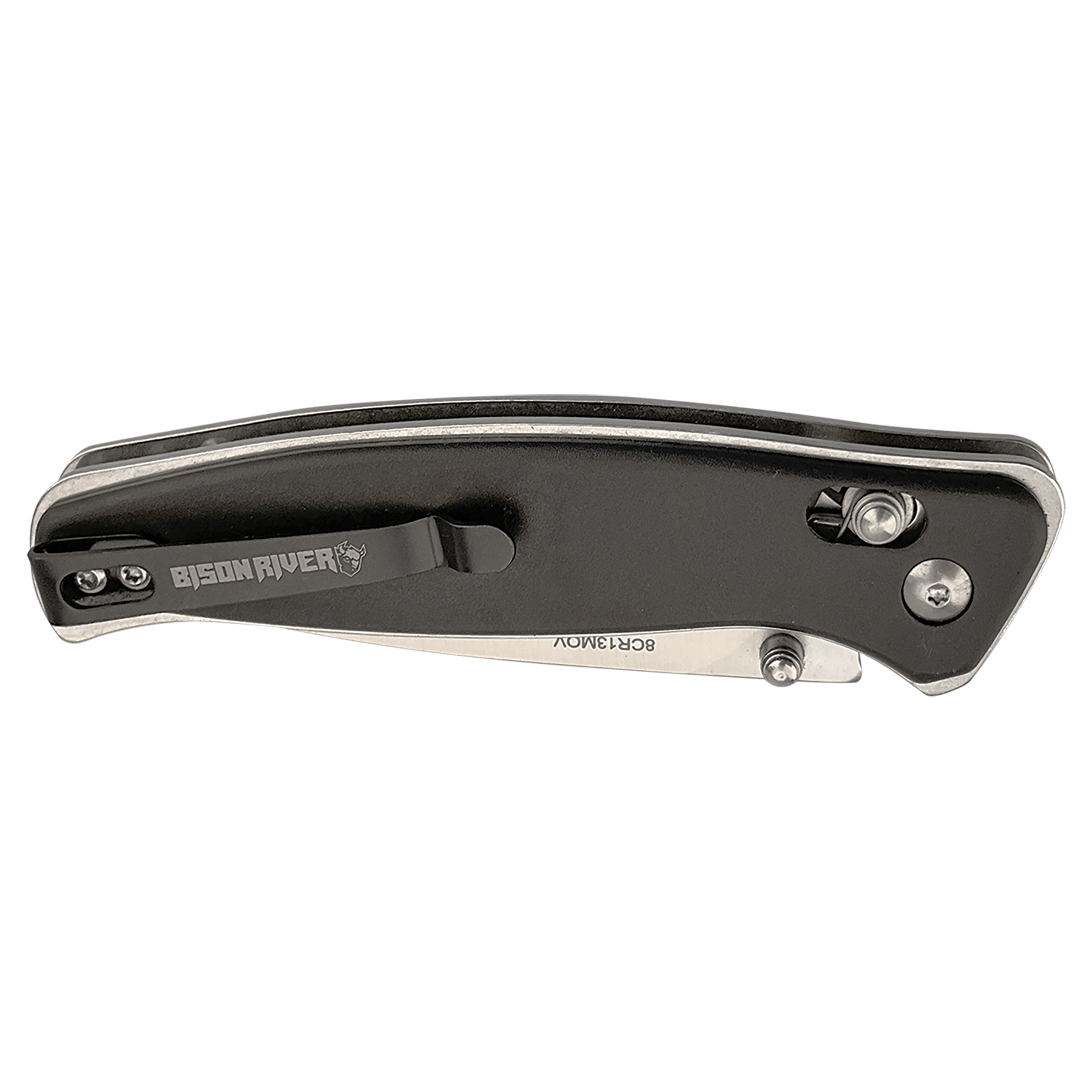 4.5 in folding knife with black button-lock handle and stainless blade