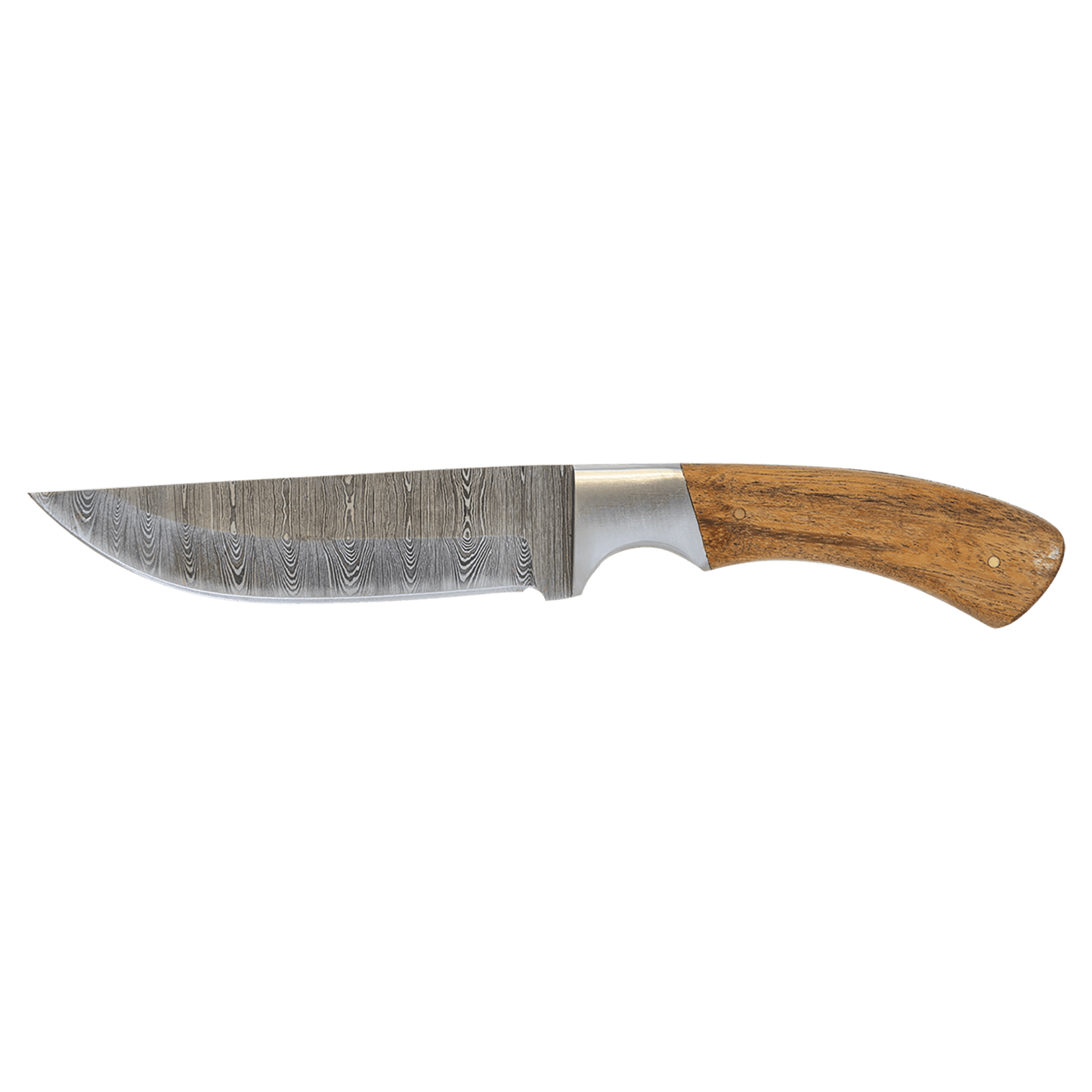 Fixed Damascus blade knife with wooden handle and damascus-pattern steel