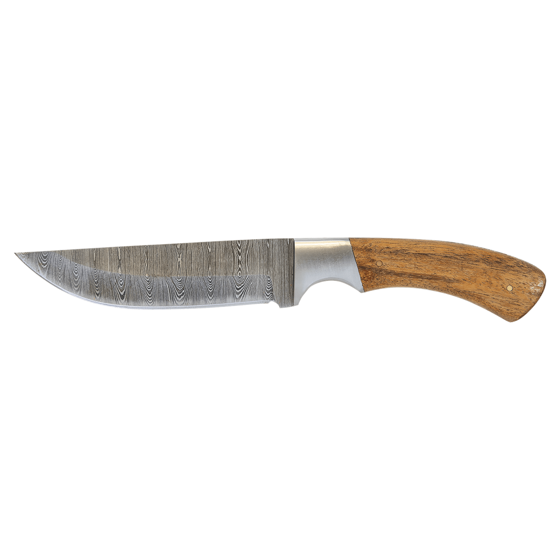 Fixed Damascus blade knife with wooden handle and damascus-pattern steel
