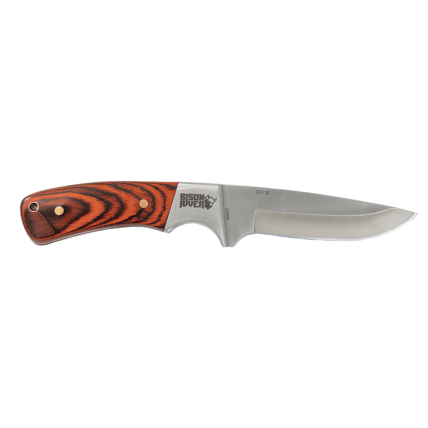 Fixed blade knife with stainless blade and striped wood handle