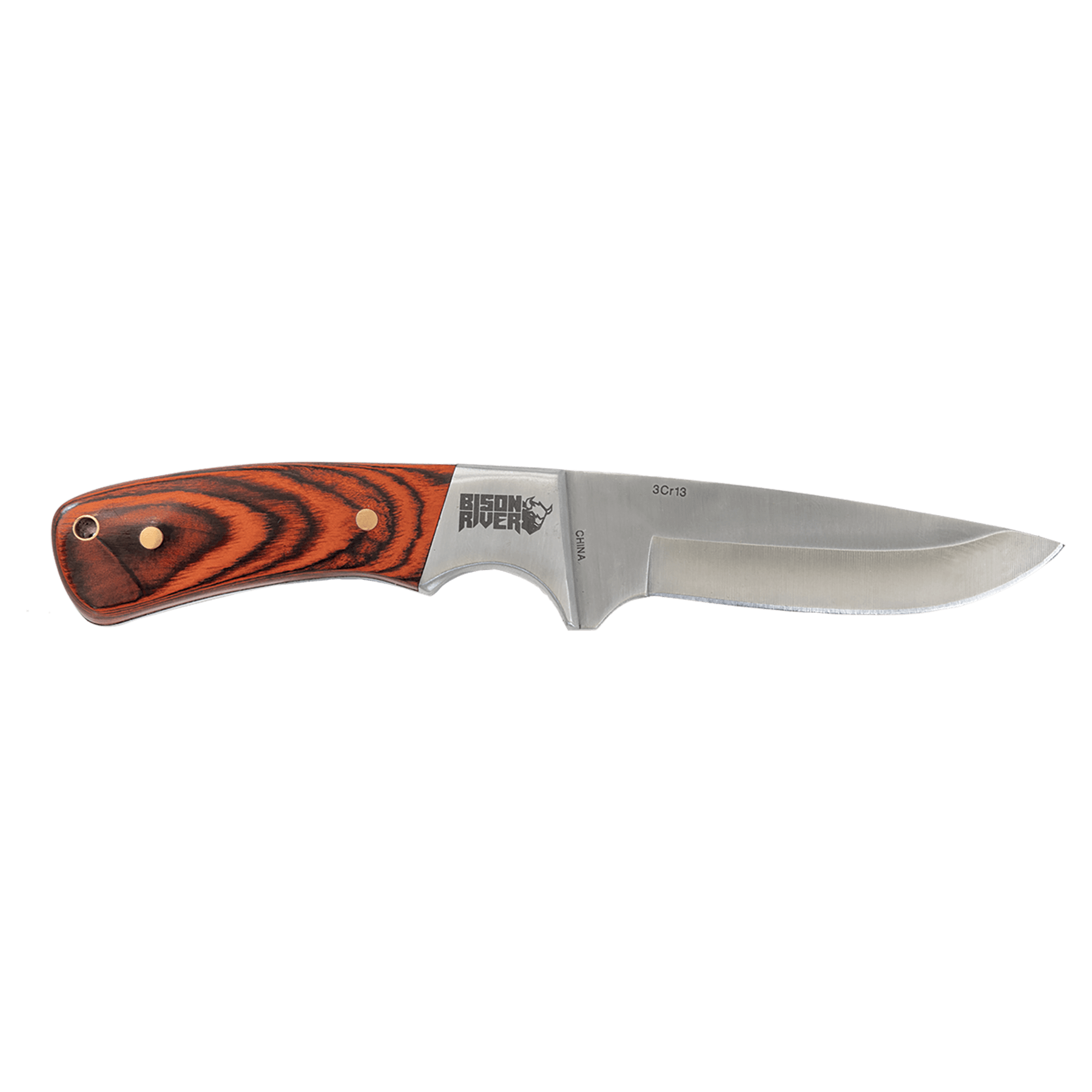 Fixed blade knife with stainless blade and striped wood handle