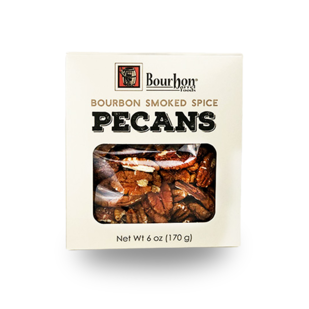 Bourbon Smoked Spice pecans box, 6 oz net weight