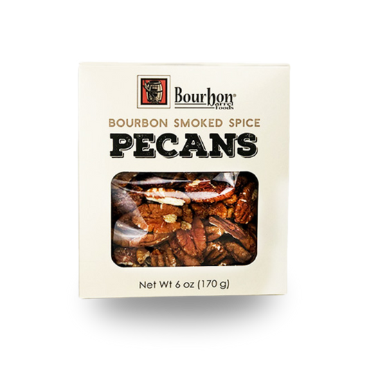 Bourbon Smoked Spice pecans box, 6 oz net weight