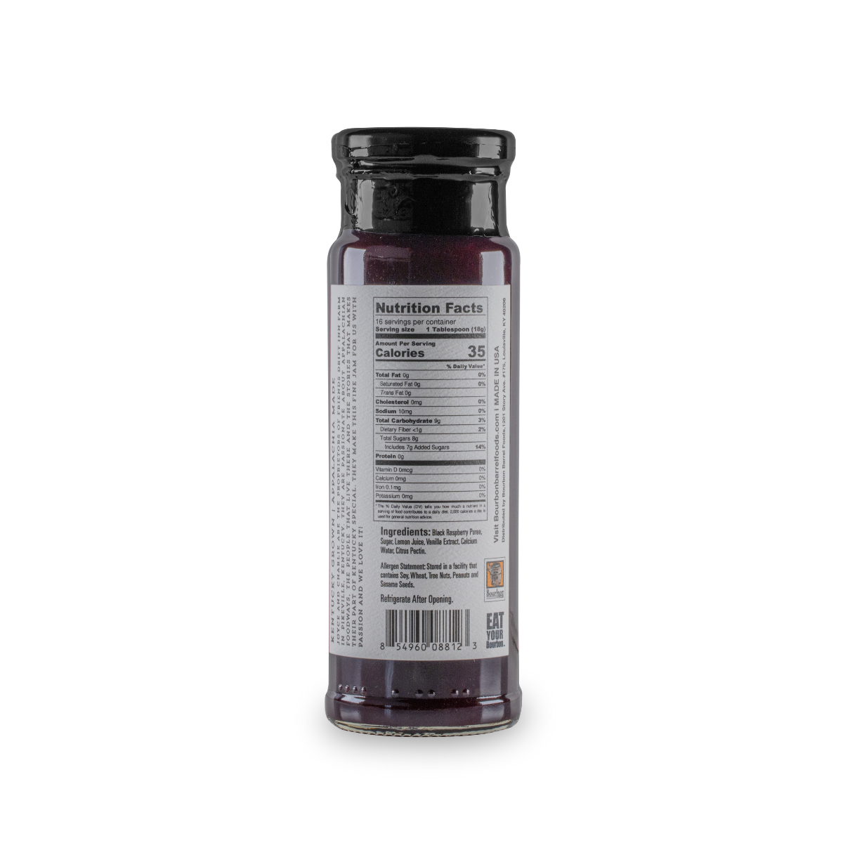 Black raspberry jam bottle back label with nutrition facts