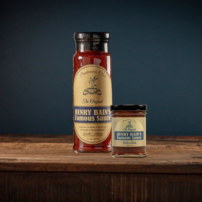 Henry Bain's sauce bottles set: tall bottle and small jar