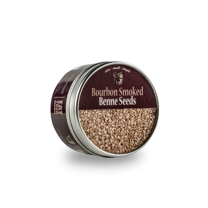 Bourbon smoked benne seeds jar with seeds visible through front window