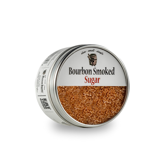 Smoked sugar tin with granular brown sugar filling, round metal lid