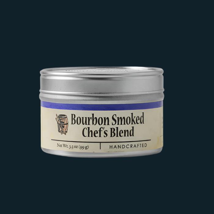 Spice blend jar with silver lid and cream label with blue band