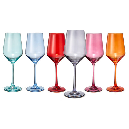 Stemmed wine glasses set of 6, teal, blue, red, lilac, pink, orange